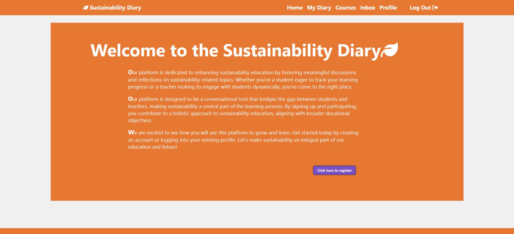 Screenshot of the Sustainability Diary landing page before redesign.
